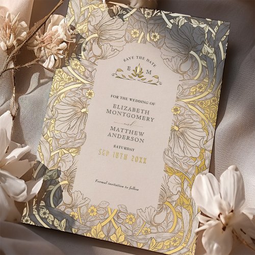 Save the Date Muted White Pimpernel Vintage Morris Foil Invitation