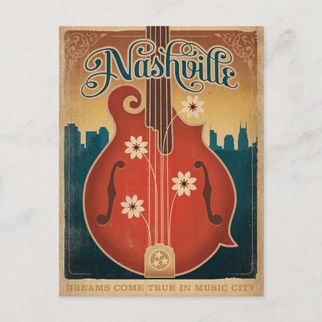 Save the Date | Nashville, TN - Flower Mandolin Announcement Postcard (Front)