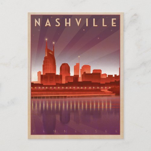 Save the Date  Nashville TN _ Night Skyline Announcement Postcard