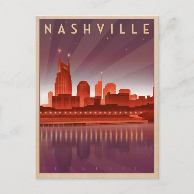 Save the Date | Nashville, TN - Night Skyline Announcement Postcard (Front)