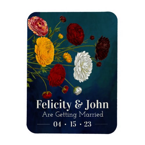 Save the Date Navy Blue Floral  Magnet