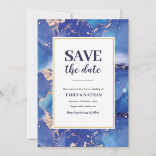 Save the date Navy Blue Gold Inky Invitation