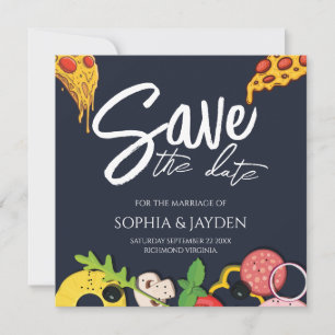 Save The Date Navy Blue PIZZA Modern Chic