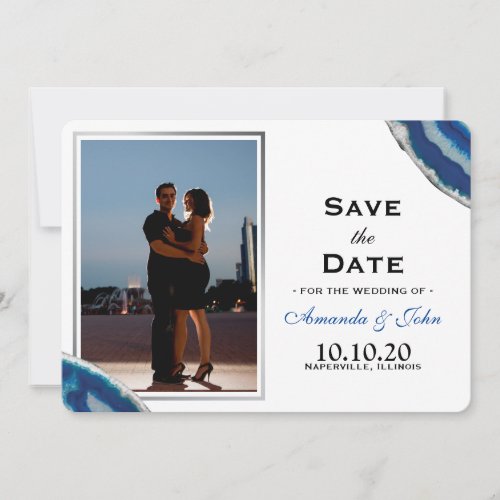 Save the Date  Navy Blue Wedding Silver Agate