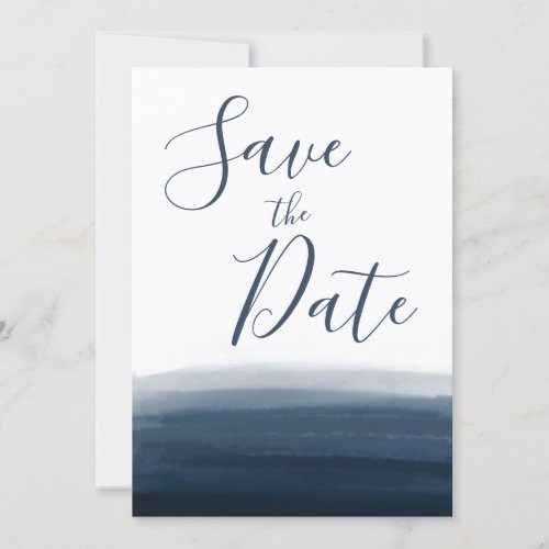 Save the Date Navy Dark Blue Ombre watercolor love Invitation