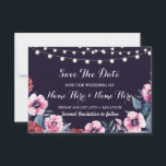 Save The Date Navy Pink Burgundy Flowers Invite<br><div class="desc">Navy Pink Burgundy Flowers Save The Date Rustic,  with string lights,  perfect to let your guests know your event date! Matching item to the Collection! Front and back included.</div>