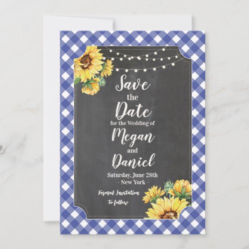 Save The Date Navy Sunflower Floral Wedding 