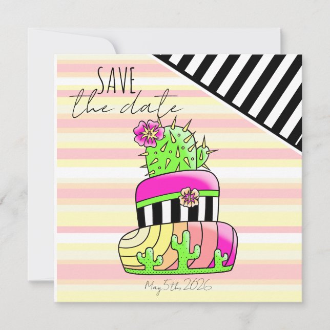 "Save the Date" Neon Cactus Invitation (Front)