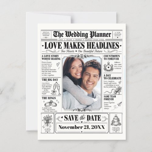 Save The Date Newspaper Print Magnetic Invitation