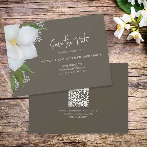 Save the Date Non Photo Floral White Magnolia 