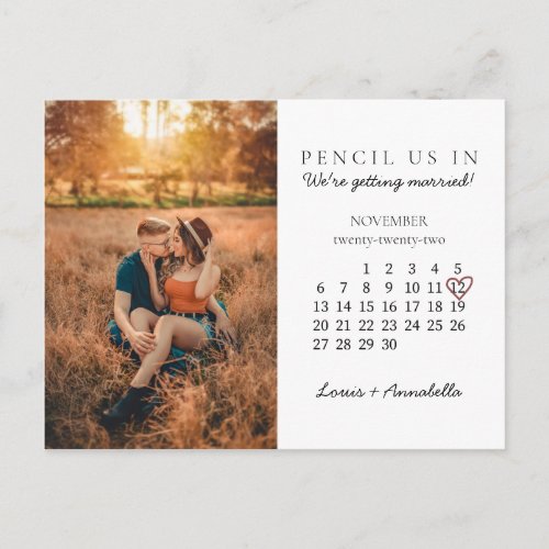 Save the Date November 2022 Month Heart Calendar Postcard