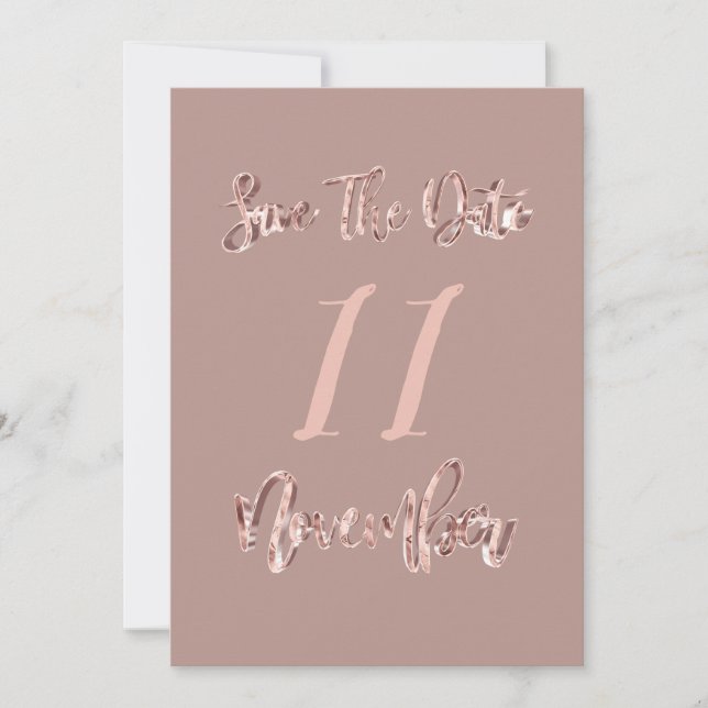 Save The Date November Party Rose Gold Script (Front)