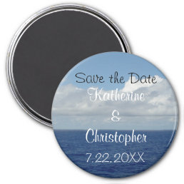 Save the Date Ocean Waves Fluffy Clouds Round Magnet