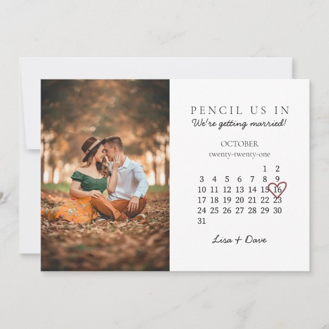 Save the Date Oct 2021 Month Calendar Pink Heart Holiday Card (Front)