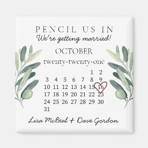 Save the Date Oct 2021 Month Calendar Pink Heart Magnet