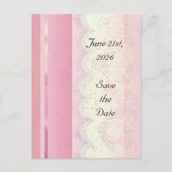 Save The Date Off White Lace On Pink Postcard by profilesincolor at Zazzle