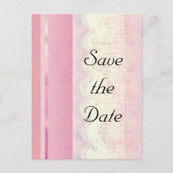 Save The Date Off White Lace On Pink Postcard by profilesincolor at Zazzle