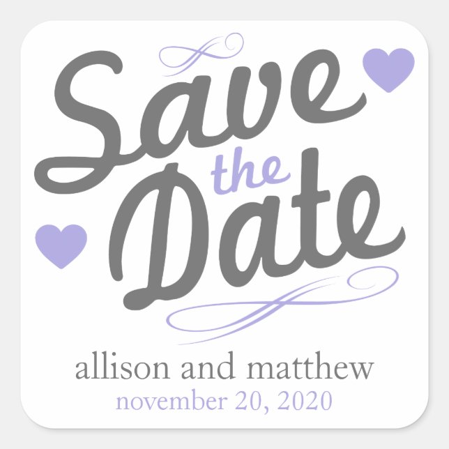 Save The Date Old Fashioned Labels (Gray / Purple) (Front)