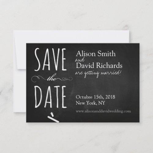 Save the date on black chalkboard invitation