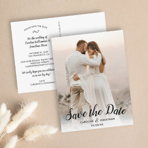 Save the Date One Large Photo Pretty Text Overlay Postcard