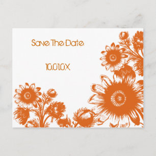Save The Date -Orange On White Vintage Flowers Announcement Postcard