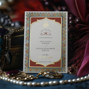 Save the Date Ornamental Gold Muslim Islamic Foil Invitation