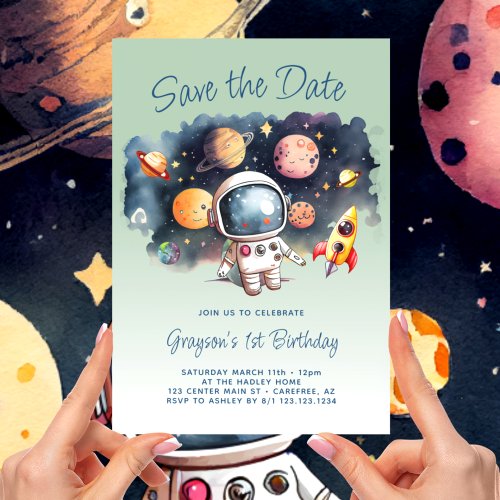 Save The Date Outerspace Planets 1st Birthday