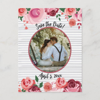 Save the Date Painterly Roses Red Pink & Peach Holiday Postcard