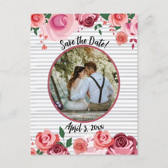 Save the Date Painterly Roses Red Pink & Peach Holiday Postcard (Front)