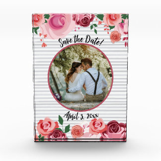 Save the Date Painterly Roses Red Pink & Peach Photo Block