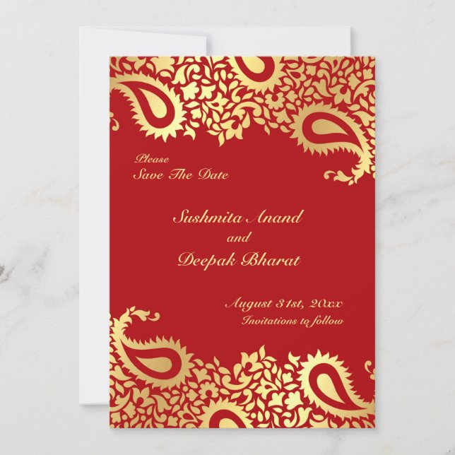 Save the Date Paisleys Elegant Indian Flat Card (Front)