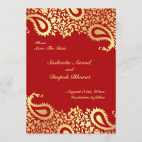 Save the Date Paisleys Elegant Indian Flat Card