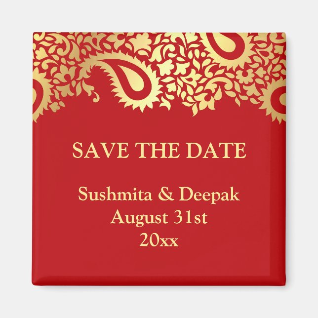 Save the Date Paisleys Elegant Indian Magnet (Front)