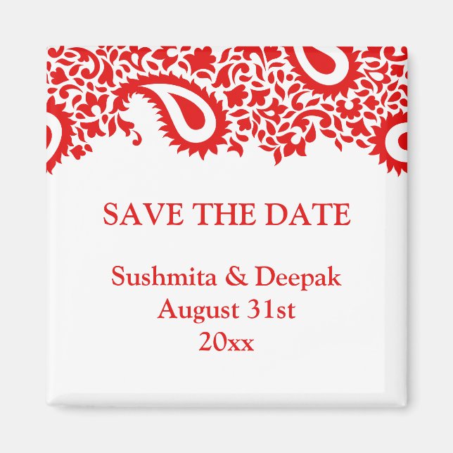 Save the Date Paisleys Elegant Indian Magnet (Front)