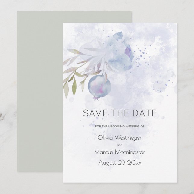 Save the Date Pale Blue Rose and Rose Hip Invitation (Front/Back)