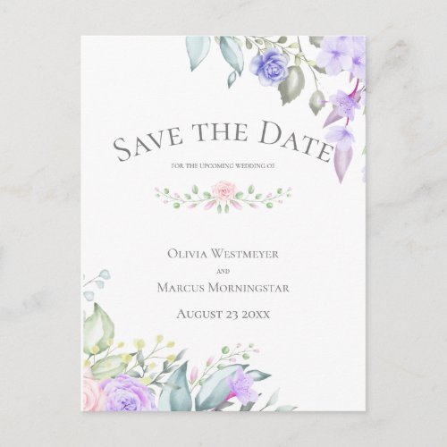 Save the Date Pale Lilac and Pink Flowers Postcard