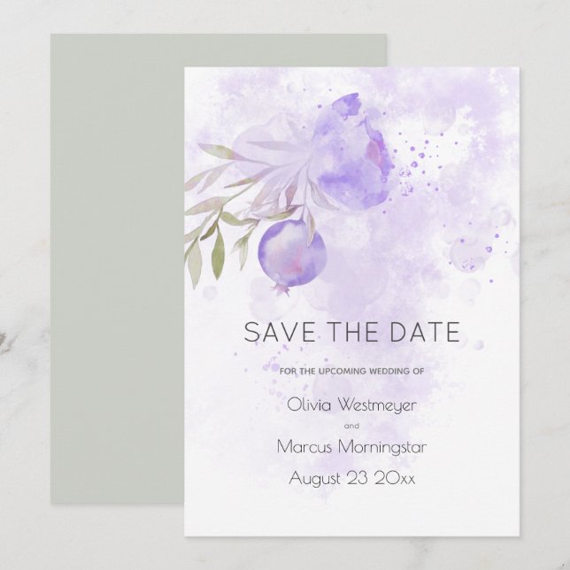 Save the Date Pale Lilac Purple Rose Hip Invitation (Front/Back)
