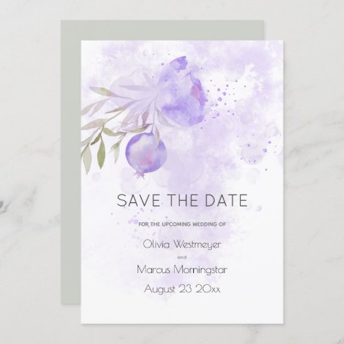 Save the Date Pale Lilac Purple Rose Hip Invitation