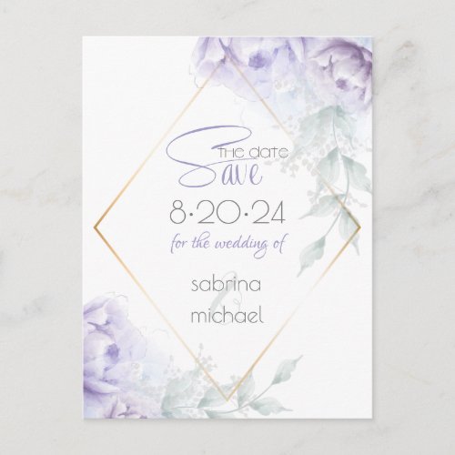 Save the Date  Pale Lilac Watercolor Peonies Postcard
