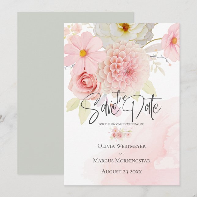 Save the Date Pale Pink Cottage Flowers Invitation (Front/Back)