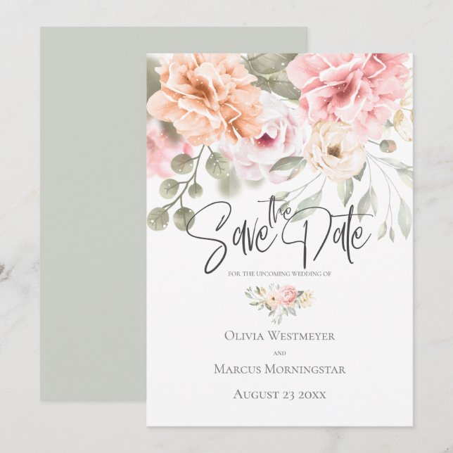 Save the Date Pale Pink Cottage Peonies Invitation (Front/Back)