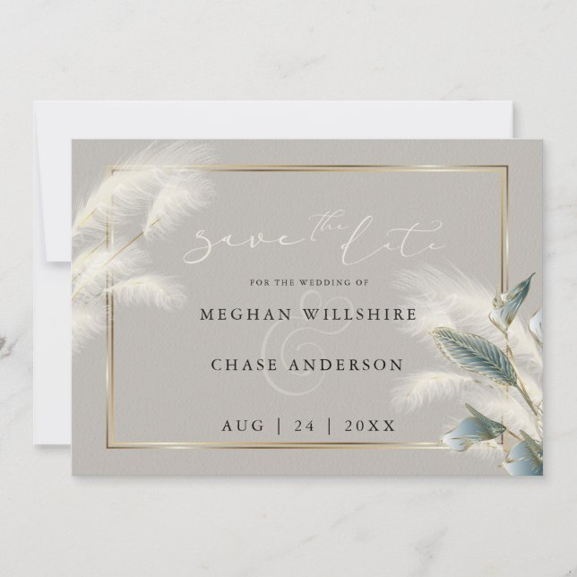 Save the Date Pampas Grass Teal Anthurium (Front)