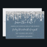 Save The Date Paper Kraft Silver Gray Drip Blue<br><div class="desc">Elegant simply save the date decorated with kraft texture and a delicate script that completes the look of this design,  
You can change the color of the background on the back
Any other customization please send me a message! Have a shiny always happy time! :) 
FlorenceK design</div>