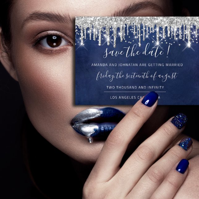 Save The Date Paper Kraft Silver Gray Drip Navy (Save The Date Paper Kraft Silver Gray Drip Navy)