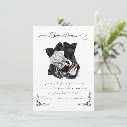 Save the Date Party Style Black & White Wedding