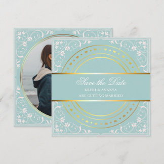 Save the date, Pastel Green and Gold Wedding Invitation