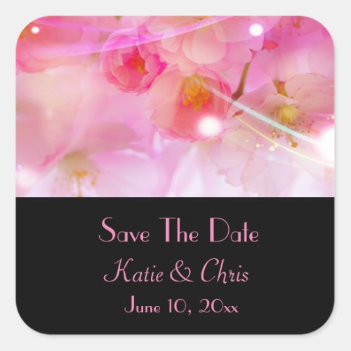 Save The Date Pastel Pink Cherry Blossoms Square Sticker