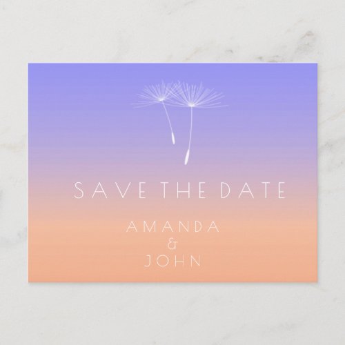 Save The Date Peach Lavender Blue Dandelion Ombre Announcement Postcard