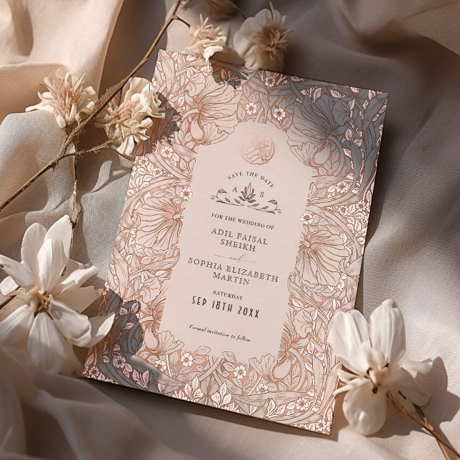 Save the Date Peach Muslim Islamic Morris Foil Invitation (Creator Uploaded)