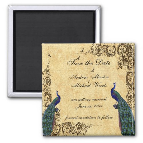 Save the Date Peacock Custom Magnet